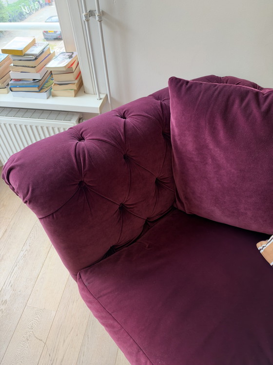 Burgundy Chesterfield Sofa – 2 seaters, Velvet (photo 3 of 5)