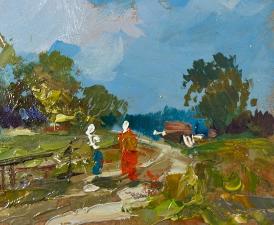 Image 1 of Original Oil Painting: Summer Field Landscape "Past the Outer Houses"