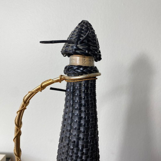 Bouteille verre et scoubidou vintage tressage plastique noir 