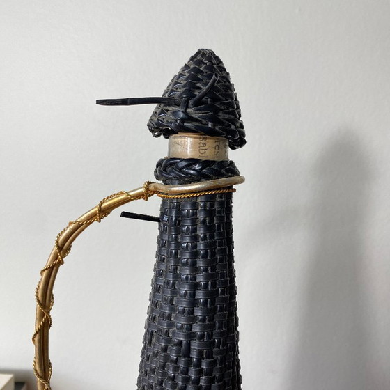 Image 1 of Glazen fles en vintage zwarte plastic gevlochten Scoubidou