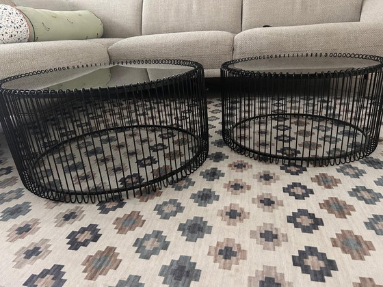 Kare Design Wire Coffee Table Black (Set of 2) – Glass, Metal (photo 3 of 5)