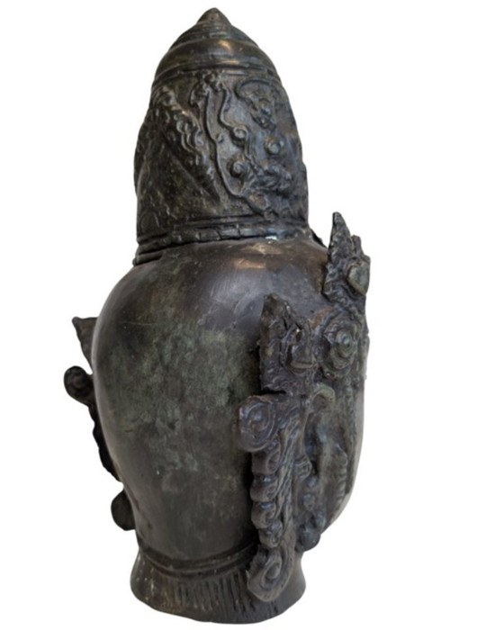 Antica testa in bronzo di una divinità incoronata, probabilmente Vishnu – Giava - 094 – Sculture, Bronze (photo 4 of 9)