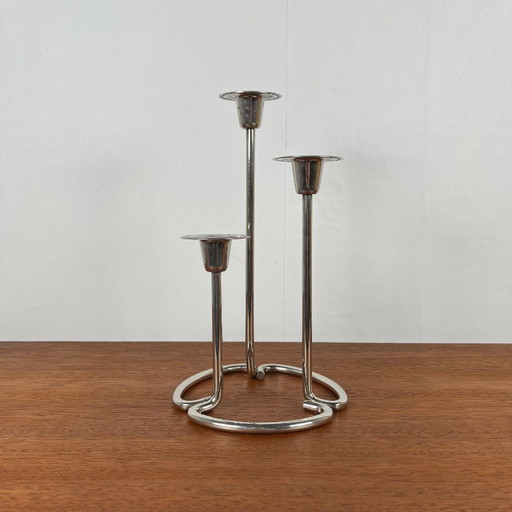 Vintage silver metal candle holder with 3 branches