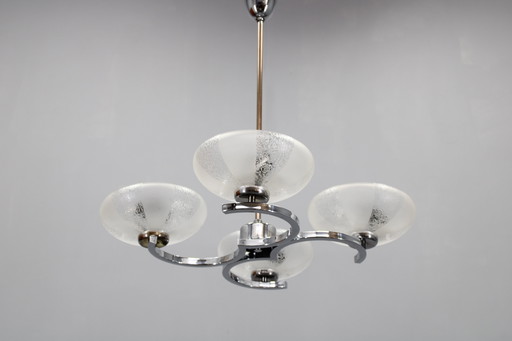 1950s Chrome and Glass Chandelier by Napako, Czechoslovakia
