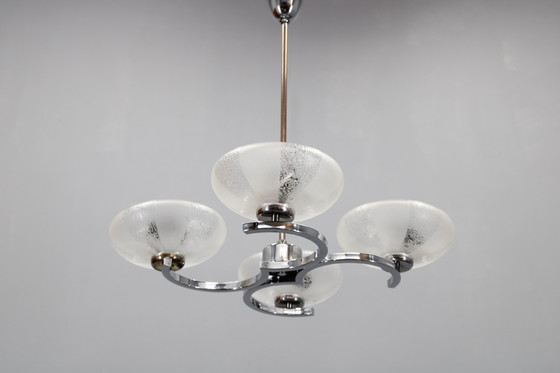 Image 1 of Lampadario in cromo e vetro degli anni &#39;50 di Napako, Cecoslovacchia