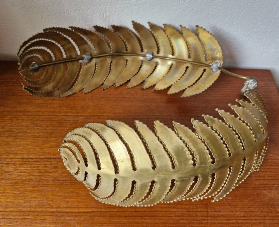 2x Original Maison Jansen Palm Leaves / Wall Object (1970s) – Christian Techoueyres – Wall decoration, Brass (photo 7 of 8)