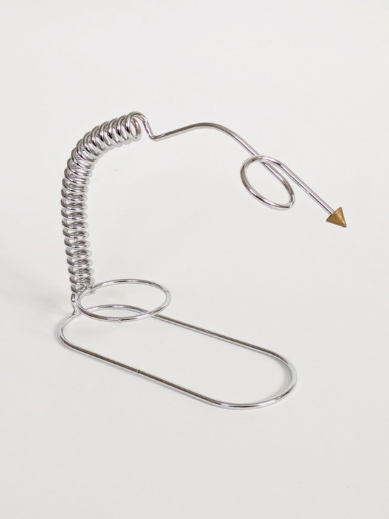 Image 1 of 1980s Memphis Style Chrome Wine Bottle Holder, Postmodern Barware, Modernist Kitchen Decor