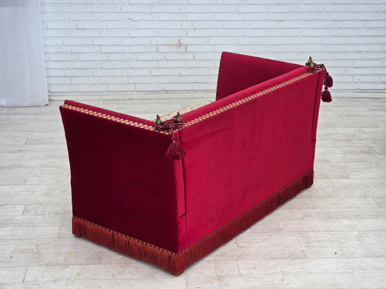 1970s, Danish 2-seater "Spanish" drop arm sofa, furniture velour., 2 seaters, Velvet, Wood, Red (photo 11 of 23)