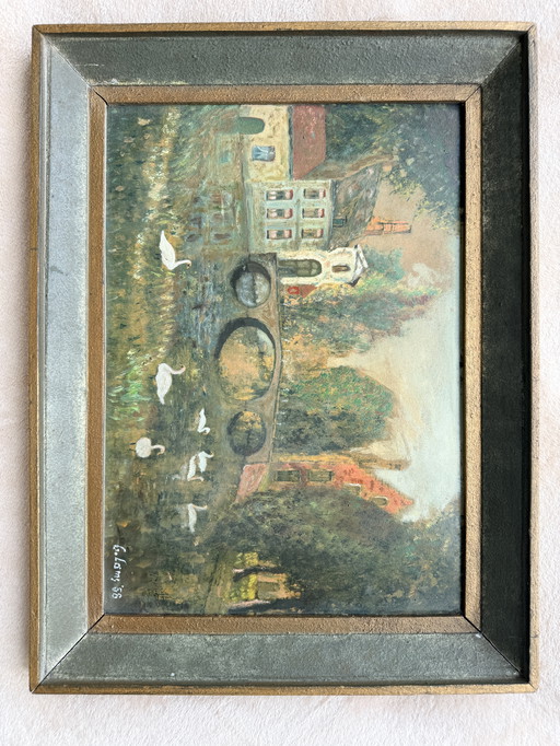 Guido Lams (1932) - "Brügge, Minnewater" - huile sur toile, 1958
