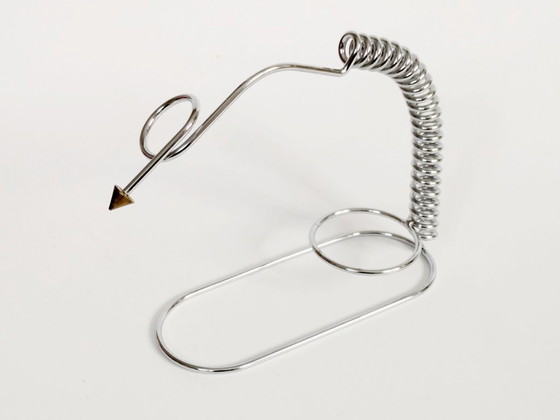 Image 1 of 1980s Memphis Style Chrome Wine Bottle Holder, Postmodern Barware, Modernist Kitchen Decor