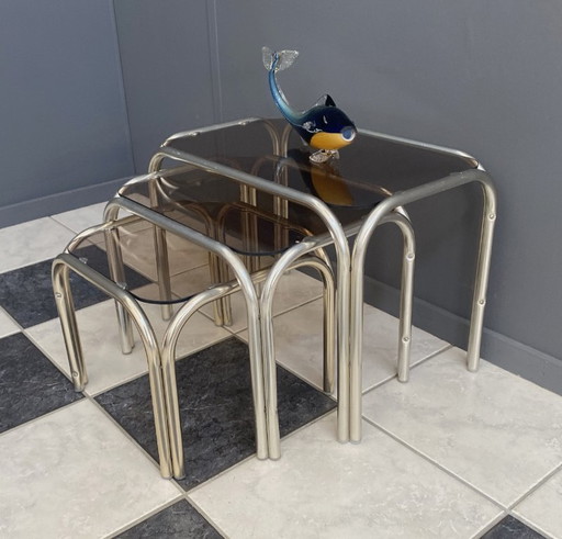 Glass nesting set of tables 1970s