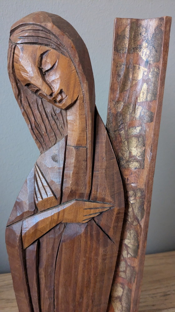 Image 1 of Handgeschnitzte Holzmadonne im Art-Deco-Stil