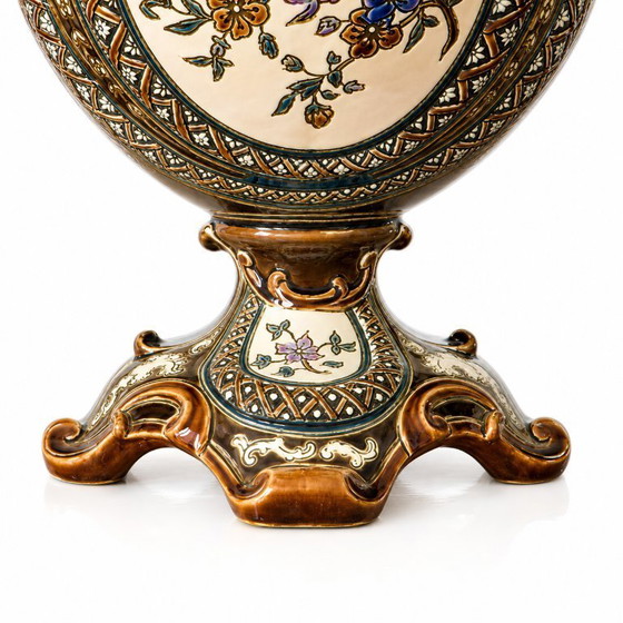 Image 1 of Pair of antique Austrian majolica vases from 1885, signed Gerbing & Stephan