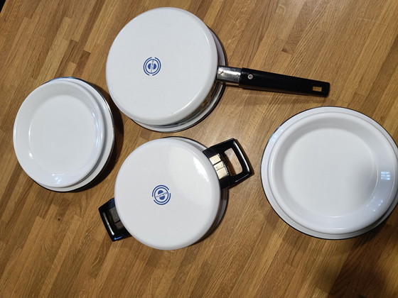 Image 1 of Vintage Italiaanse emaille kookgerei set – Moneta, jaren 70, bloemenmotief