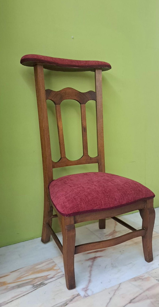 Antiker Prie-dieu, Stühle und Loungesessel, Stoff, Holz, Braun (Foto 2 von 9)