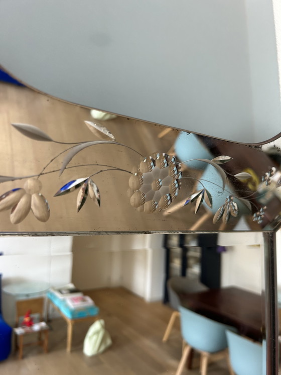 Image 1 of Prachtige Vintage Venetiaanse Spiegel – Geëtst Glas 79x58 cm