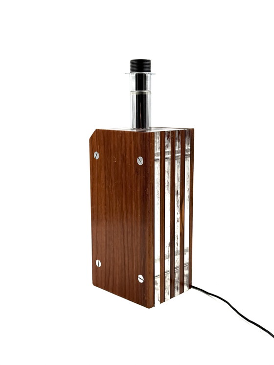 Image 1 of Lámpara de mesa estilo Hollywood Regency, base de madera y lucita, Italia, década de 1970