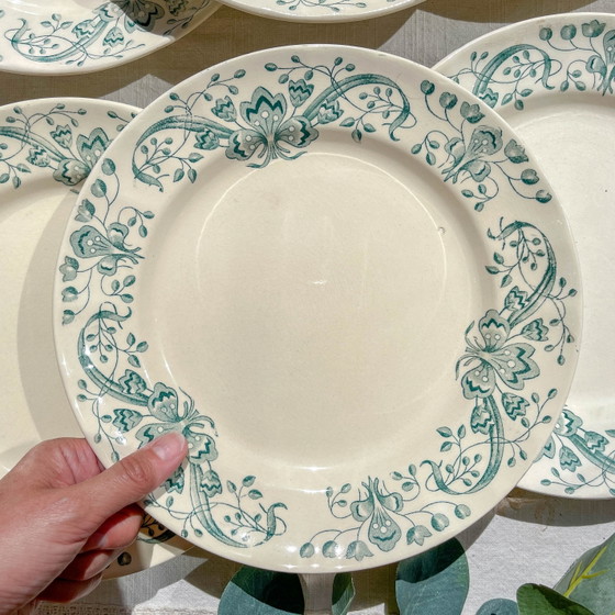 Set of 6 Antique Ironstone Dinner Plates "Figuig" – Longchamp, 19th Century – Crockery (photo 5 of 11)
