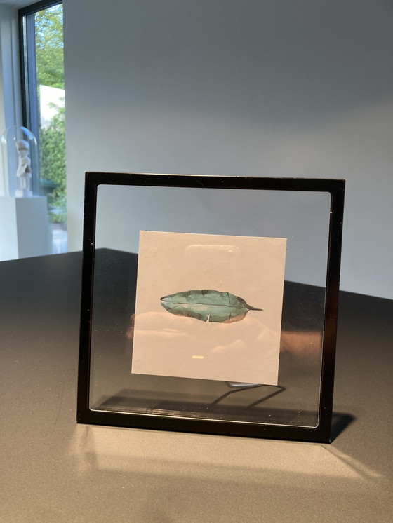 Image 1 of Picture frame with illustration of teal feather