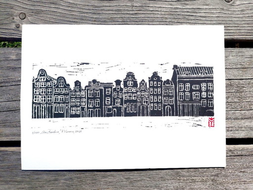 Vintage Amsterdam Linolschnitt - A3 Schwarzdruck