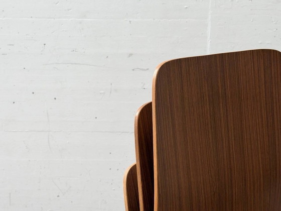 4 Sedie Impilabili – Impiallacciatura in Legno & Cromo, Stile Mid-Century – Poltrone, Vintage (photo 9 of 14)