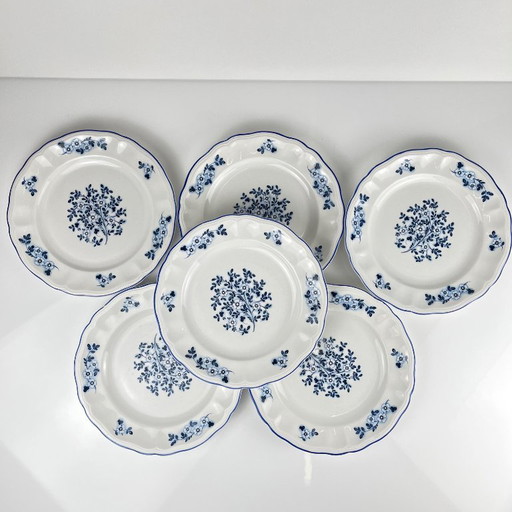 Set of 6 Blue Flowers dessert plates, KG Lunéville
