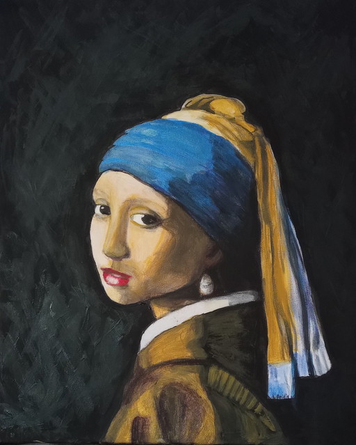 T. van Steenbergen "girl with pearl" 40 x 50 cm