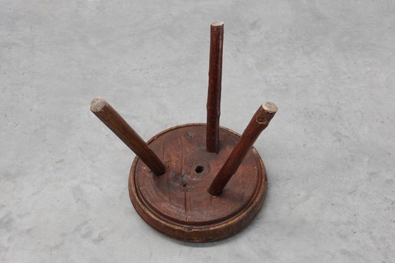 Image 1 of Rustic Wabi Sabi style solid oak tripod stool, France ca. 1850