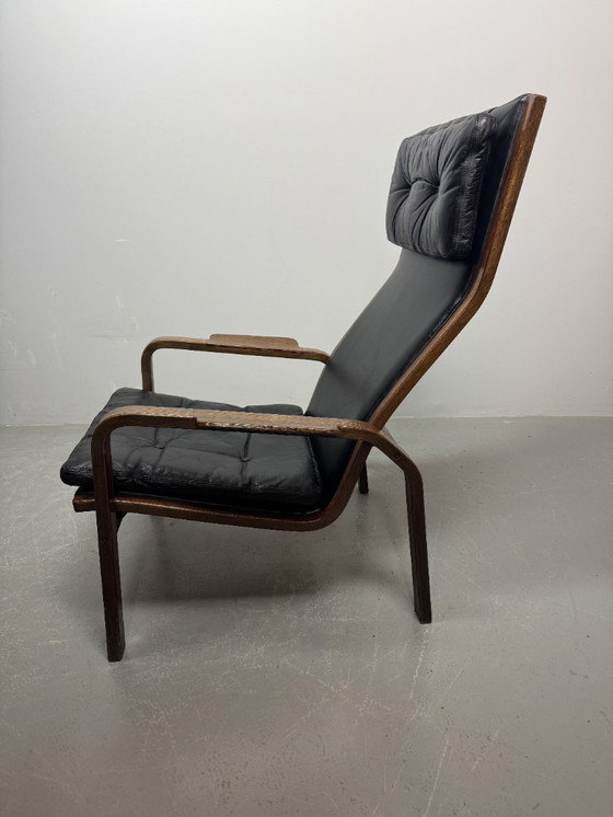 Image 1 of Poltrona lounge in pelle nera 'Lamino' modello P583 di design di metà secolo di Yngve Ekström per Swedese, Svezia, anni '60.