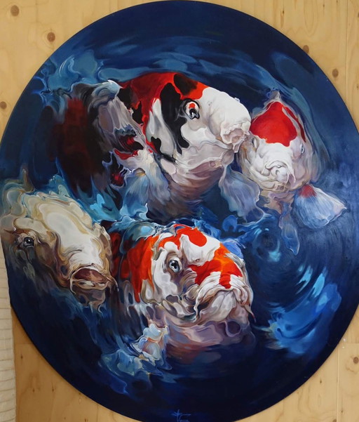 Gisela Vacca Koi painting round