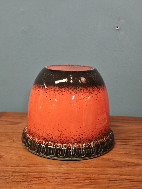 Image 1 of Large Vintage Orange Flowerpot Green Rim