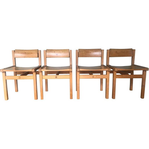 Set of 4 vintage pine "Trybo" chairs by Edvin Helseth, Norway 1960
