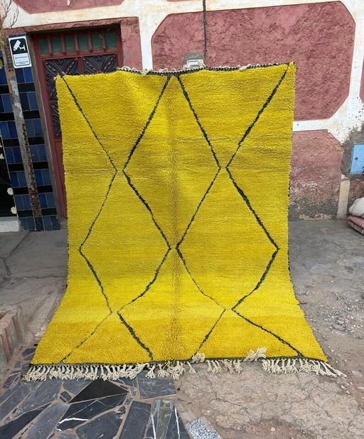 Traditioneel geel Berberkleed van natuurlijke wol, 150 cm x 250 cm – Accupunto, vloerkleden en tapijten, Wool
