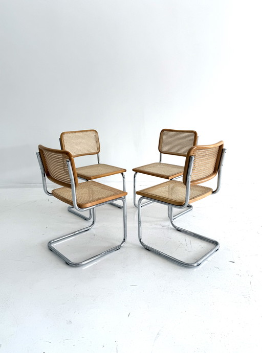 Set van 4 vintage Cesca eetkamerstoelen, Italië ‘80 – Chrome, Wood