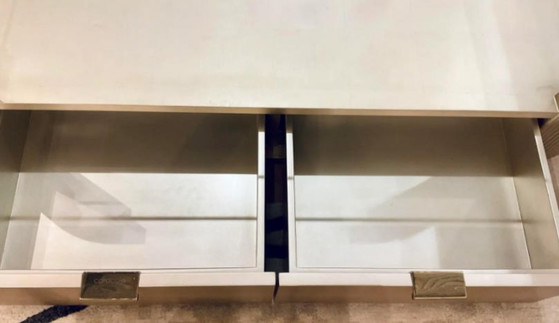 Image 1 of Caracole Modern Champagne Silver Square Coffee Table with Fluted Design, Large Contemporary Cocktail Table for Living Room