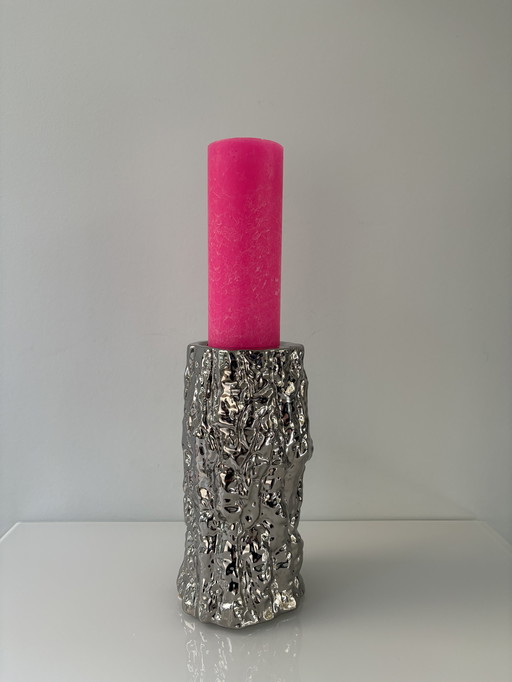 It’s about RoMi Amsterdam kandelaar boomstam in RVS zilverkleurige glazuur 