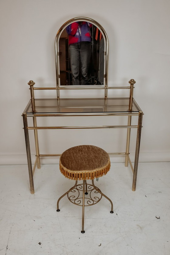 Image 1 of Vintage brass vanity table with stool