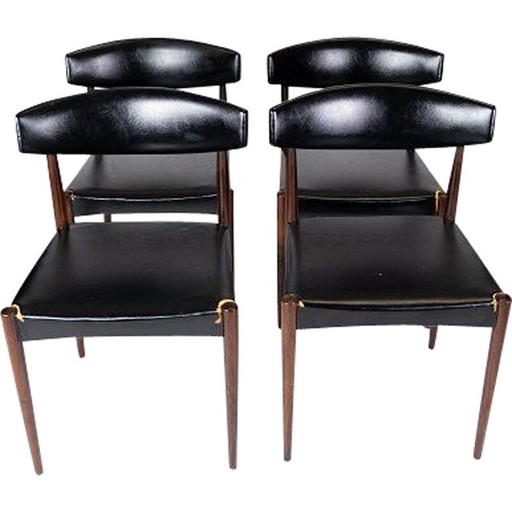 Set of 4 vintage chairs in rosewood and black leather Denmark 1960s