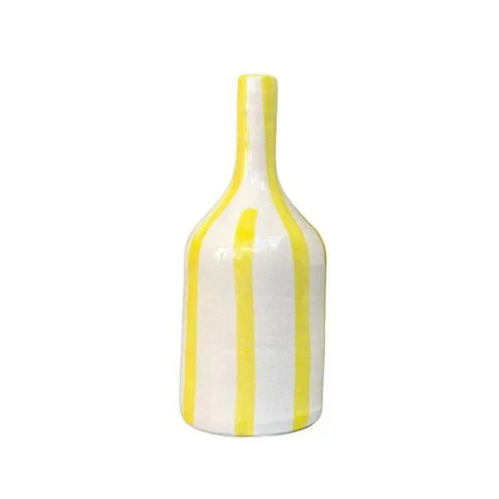 Striped yellow bottle artisan vase – Porcelain, Modern (photo 2 of 2)