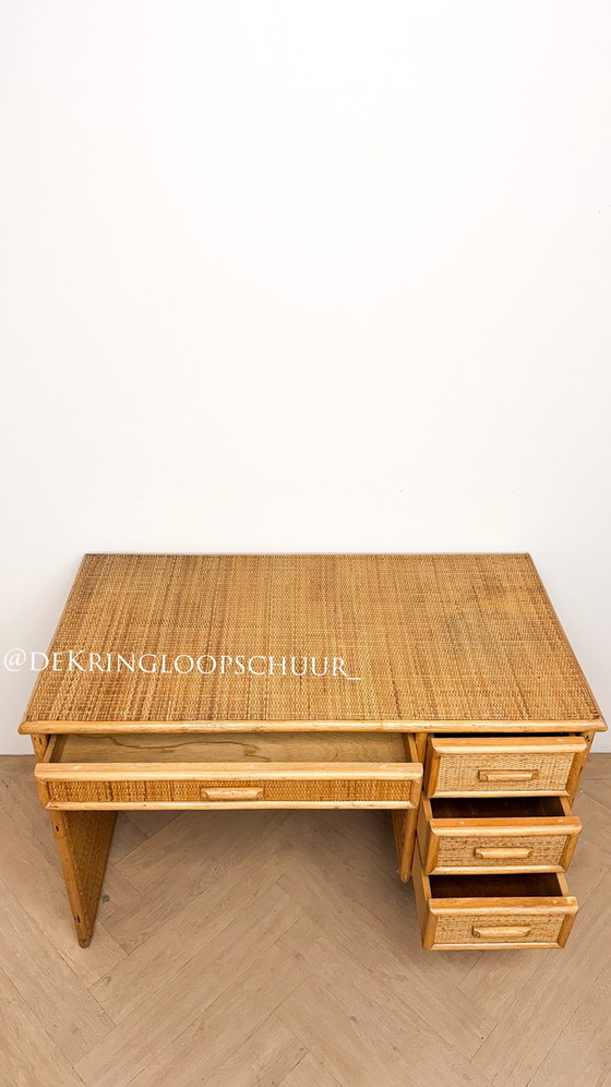 Vintage rattan bamboo Desk, Beige (photo 3 of 5)