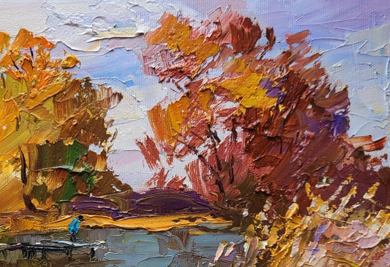 Original Oil Painting Nature Landscape On The Autumn River – Paintings & Drawings, Canvas (photo 5 of 7)