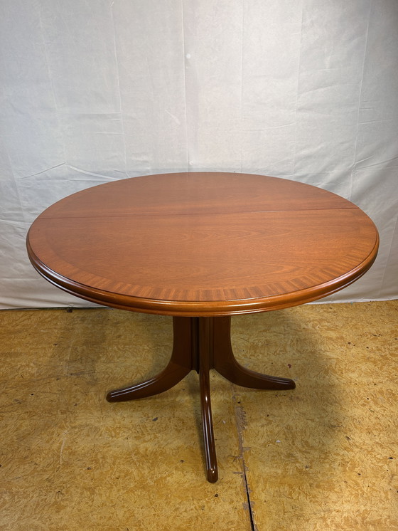 Image 1 of Mid-Century Retro Vintage Teak Extending Round Dining Table by Parker Knoll – 1970  Elegant | Space-Saving | Practical | Iconic 