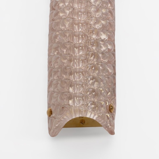 Image 1 of Coppia di applique da parete moderne in ottone italiano e vetro di Murano con texture rosa chiaro