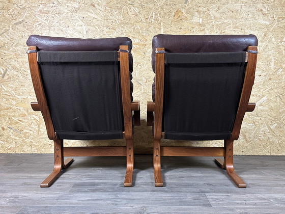 Image 1 of 2x 60s 70s Easy Chair poltrona in pelle Westnofa Norvegia Mid Century