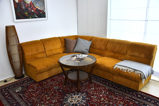 Image 1 of Yellow Corduroy Angle Modular Sofa, 1970s, Set of 6