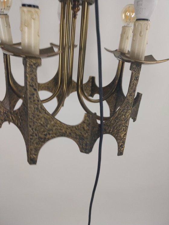 1 x Suspension brutaliste années 1970 par Moe Bridges. – Metal, Brass, Vintage (photo 8 of 9)