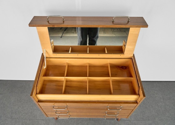 Vintage Chest of Drawers / Vanity Table, 1960s, Czechoslovakia, UP Zavody, Wood, Brown (photo 3 of 17)
