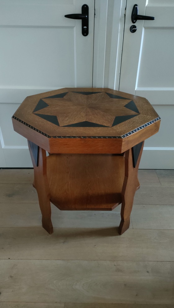 Image 1 of Table d'appoint Art Déco, table basse octogonale, table basse style École d'Amsterdam