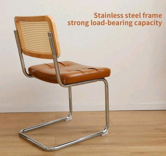 Set van 2 nieuwe Webing Eetkamerstoelen, Kunstleer, Rotanhout, Metalen poten – Rattan (photo 6 of 11)