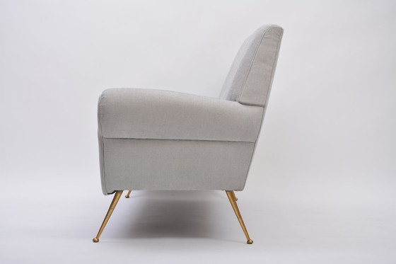 Image 1 of Reupholstered Grey Italian Mid-Century Modern Sofa by Gigi Radice for Minotti